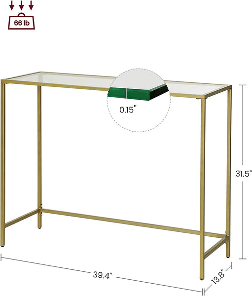 Console Table, Tempered Glass Sofa Table, Modern Entryway Table, Gold Color