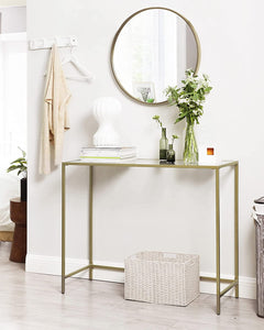 Console Table, Tempered Glass Sofa Table, Modern Entryway Table, Gold Color