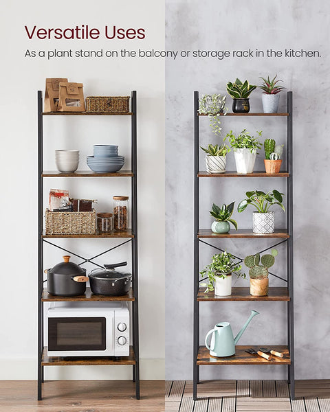 5-Tier Bookshelf, Industrial Bookcase and Storage Rack, Wood Look Accent Furniture with Metal Frame