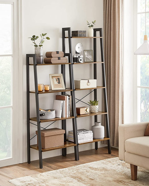 5-Tier Bookshelf, Industrial Bookcase and Storage Rack, Wood Look Accent Furniture with Metal Frame