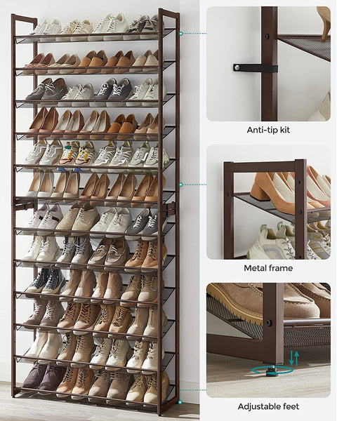 Shoe Rack, 6-Tier Stackable Tall Metal Shoe Storage Organizer for Closet, Entryway, Garage, Set of 2, Holds 48-60 Pairs, Bronze