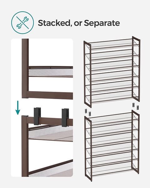 Shoe Rack, 6-Tier Stackable Tall Metal Shoe Storage Organizer for Closet, Entryway, Garage, Set of 2, Holds 48-60 Pairs, Bronze