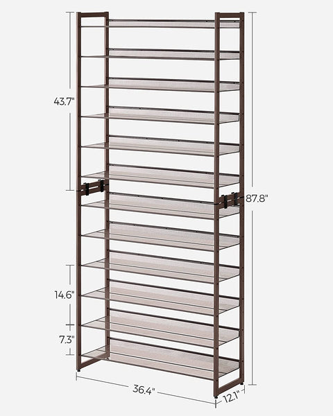 Shoe Rack, 6-Tier Stackable Tall Metal Shoe Storage Organizer for Closet, Entryway, Garage, Set of 2, Holds 48-60 Pairs, Bronze