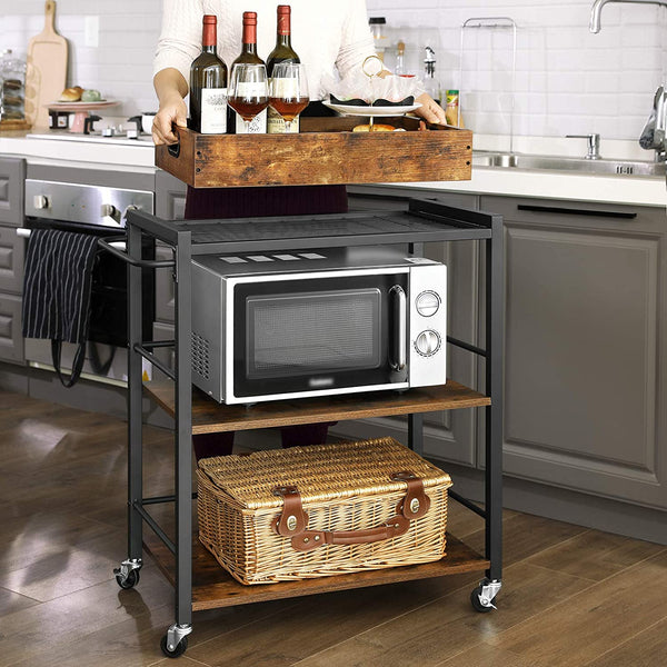 Kitchen Serving Cart with Removable Tray, 3-Tier Kitchen Utility Cart on Wheels with Storage,