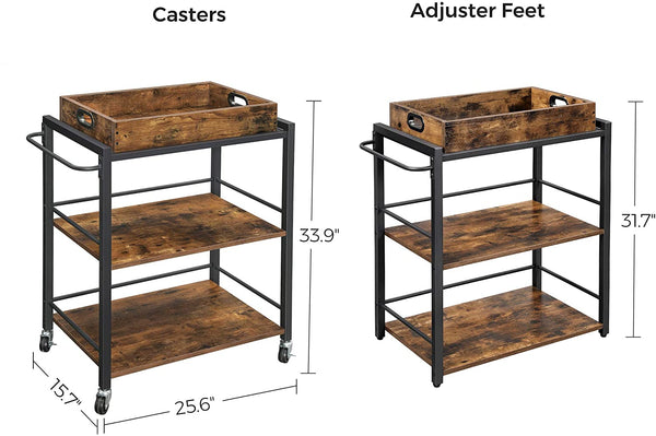 Kitchen Serving Cart with Removable Tray, 3-Tier Kitchen Utility Cart on Wheels with Storage,