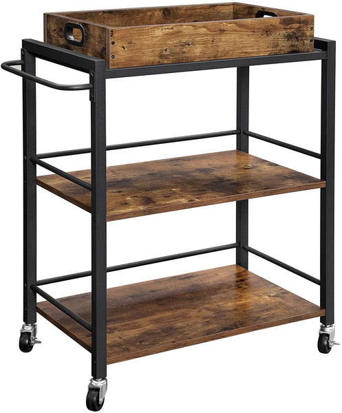 Kitchen Serving Cart with Removable Tray, 3-Tier Kitchen Utility Cart on Wheels with Storage,