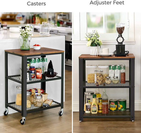 Industrial Serving Cart, 3-Tier Kitchen Utility Cart on Wheels with Storage