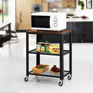 Industrial Serving Cart, 3-Tier Kitchen Utility Cart on Wheels with Storage