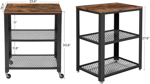 Industrial Serving Cart, 3-Tier Kitchen Utility Cart on Wheels with Storage