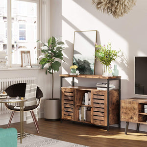 Kitchen Storage Cabinet with Cupboard and Shelves, Louvred Doors, Floor Standing Cabinet