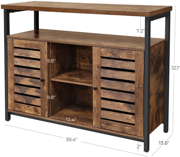 Kitchen Storage Cabinet with Cupboard and Shelves, Louvred Doors, Floor Standing Cabinet