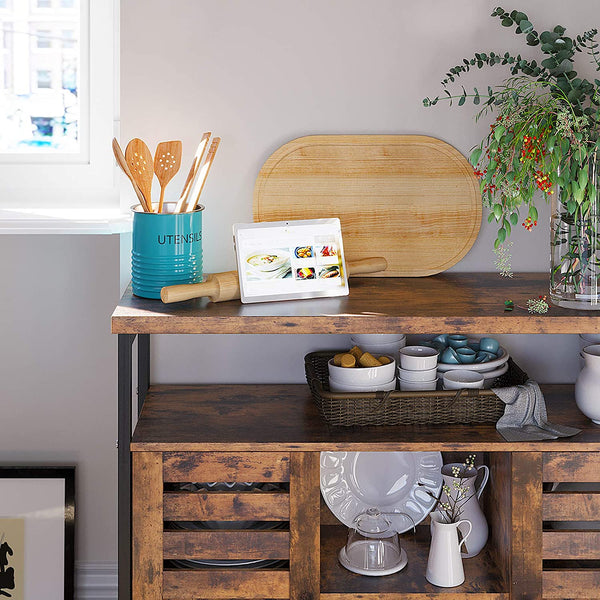 Kitchen Storage Cabinet with Cupboard and Shelves, Louvred Doors, Floor Standing Cabinet