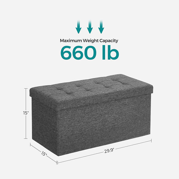 21.1-Gal Storage Ottoman Bench, Folding Storage Chest, Footstool with Flip-Up Lid, Padded Seat, Up to 660 lb, Dark Gray