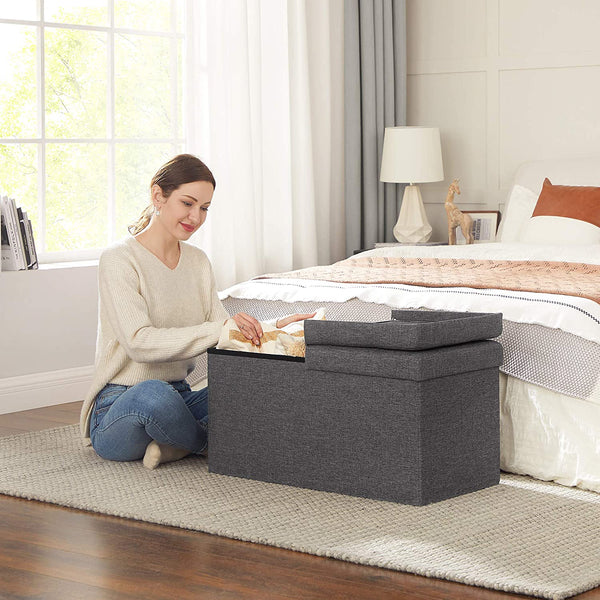 21.1-Gal Storage Ottoman Bench, Folding Storage Chest, Footstool with Flip-Up Lid, Padded Seat, Up to 660 lb, Dark Gray