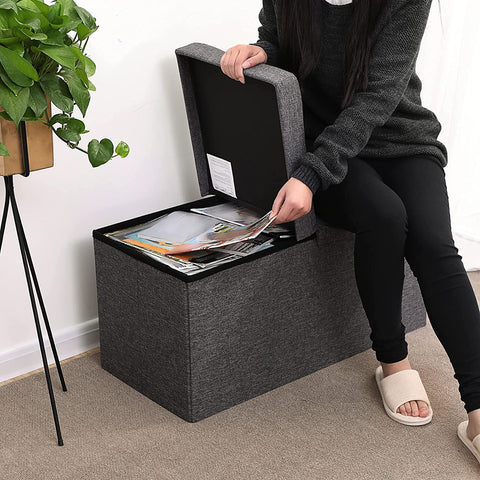 21.1-Gal Storage Ottoman Bench, Folding Storage Chest, Footstool with Flip-Up Lid, Padded Seat, Up to 660 lb, Dark Gray