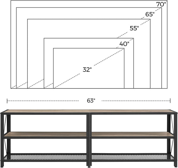 TV Stand for TV up to 70 Inches, TV Table, Entertainment Center, 3-Tier TV Console, Grey and Black