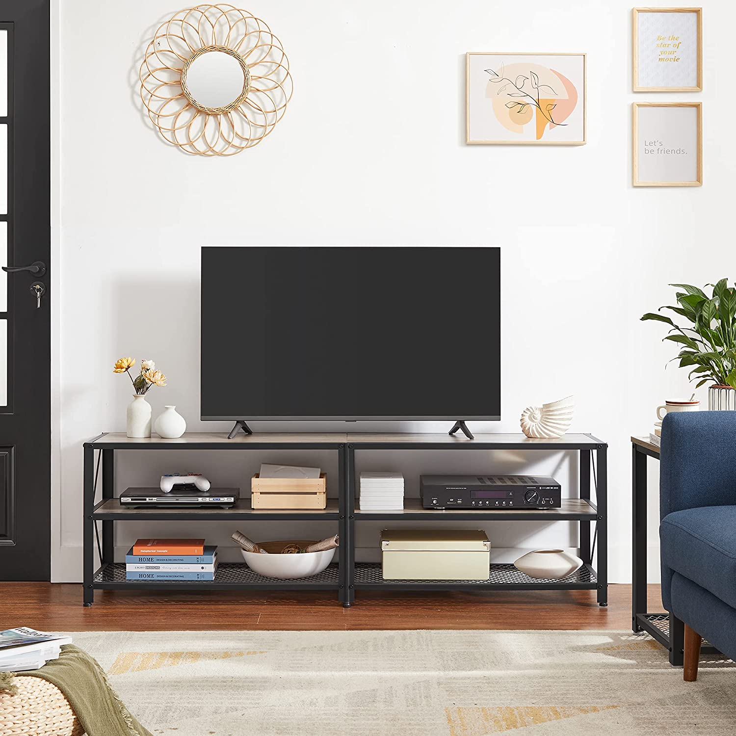 TV Stand for TV up to 70 Inches, TV Table, Entertainment Center, 3-Tier TV Console, Grey and Black