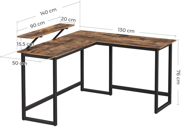 Computer Desk, L-Shaped Writing Workstation, Corner Desk With Monitor Stand Brown