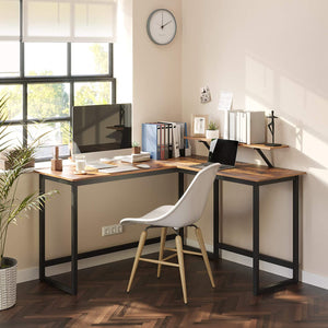 Computer Desk, L-Shaped Writing Workstation, Corner Desk With Monitor Stand Brown