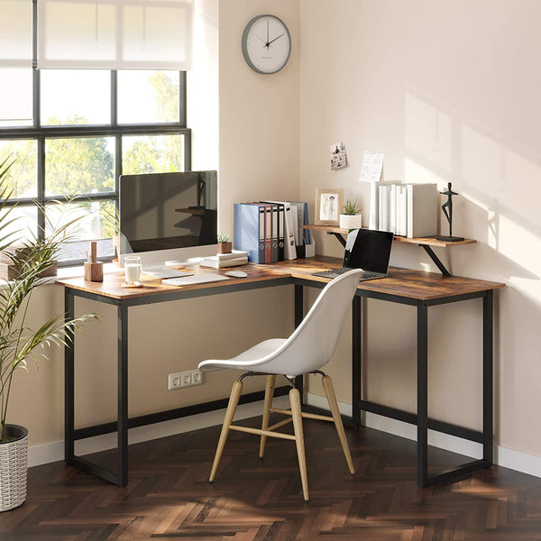 L-Shaped Corner Computer Desk With Monitor Stand, Home Office Writing Workstation