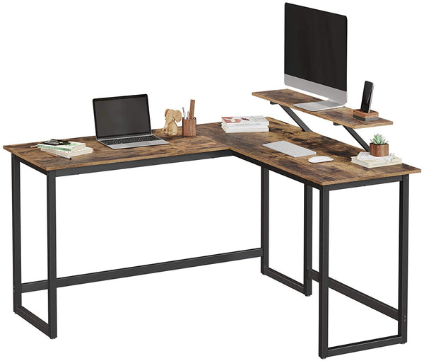 Computer Desk, L-Shaped Writing Workstation, Corner Desk With Monitor Stand Brown