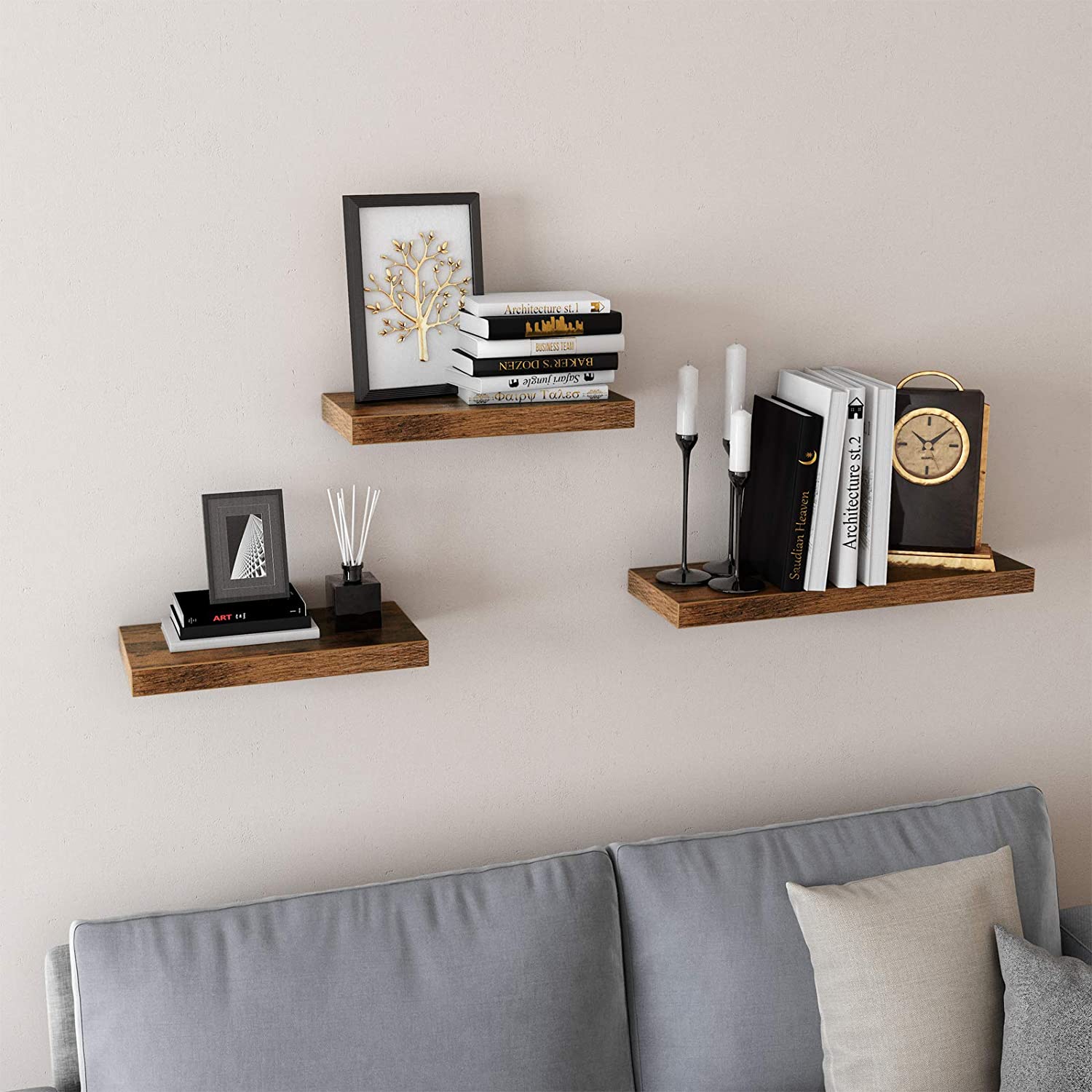 15.7-Inch Brown Floating Shelf, Invisible Bracket