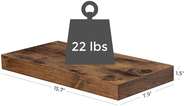 15.7-Inch Brown Floating Shelf, Invisible Bracket