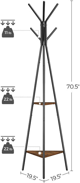 Coat Rack 2-Shelf Freestanding Coat Stand for Clothes, Hat, Bag, Brown