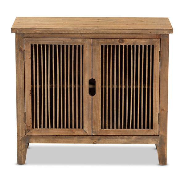 2-Door Wood Spindle Accent Storage Cabinet Rustic Transitional Medium Oak Finished