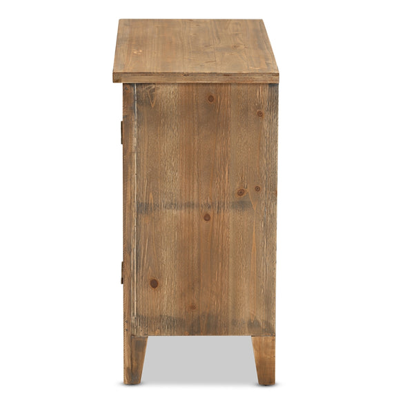 2-Door Wood Spindle Accent Storage Cabinet Rustic Transitional Medium Oak Finished