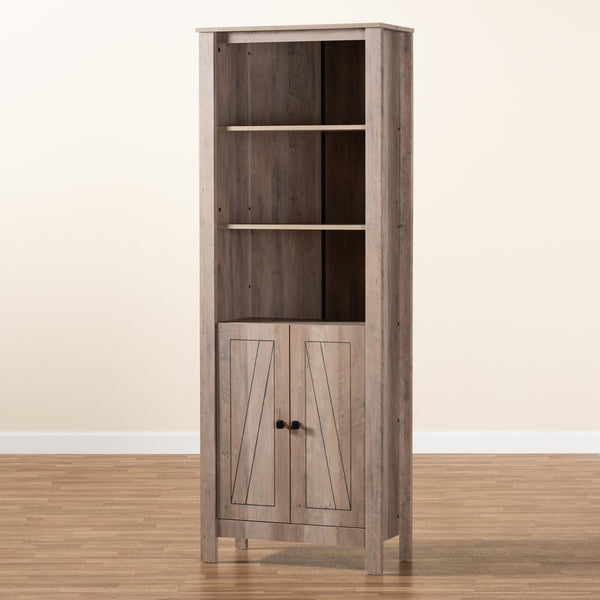 Modern and Contemporary Transitional Natural Oak Finished Wood 2-Door Bookcase