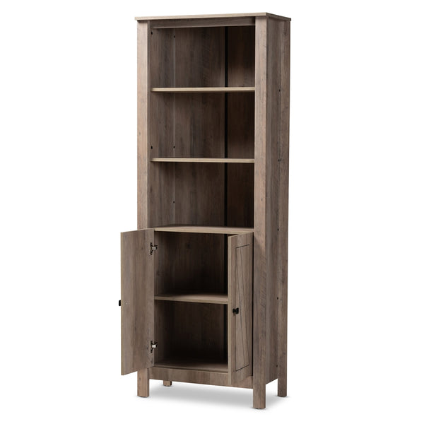 Modern and Contemporary Transitional Natural Oak Finished Wood 2-Door Bookcase