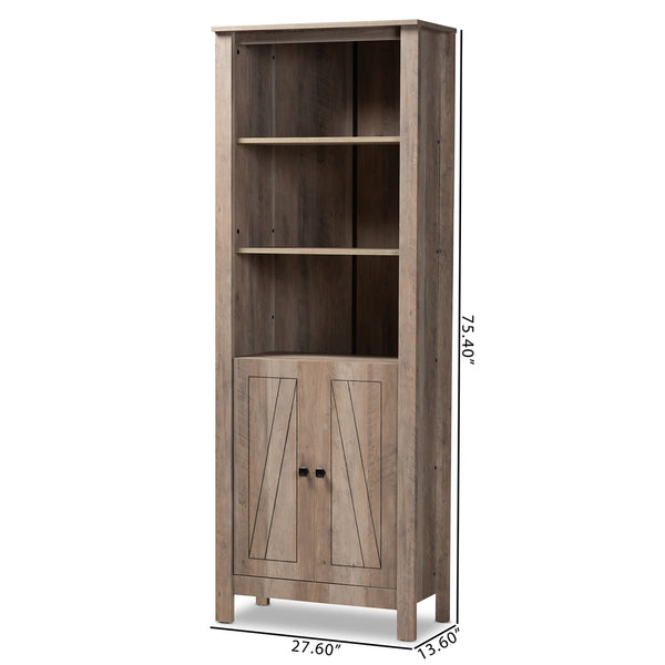 Modern and Contemporary Transitional Natural Oak Finished Wood 2-Door Bookcase