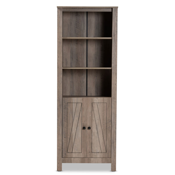 Modern and Contemporary Transitional Natural Oak Finished Wood 2-Door Bookcase