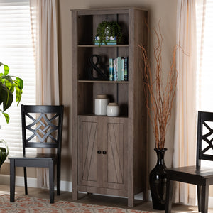 Modern and Contemporary Transitional Natural Oak Finished Wood 2-Door Bookcase