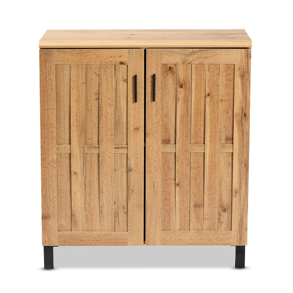 Oak Brown Finished Wood 2-Door Storage Cabinet Modern and Contemporary