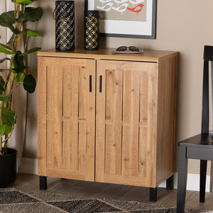 Oak Brown Finished Wood 2-Door Storage Cabinet Modern and Contemporary