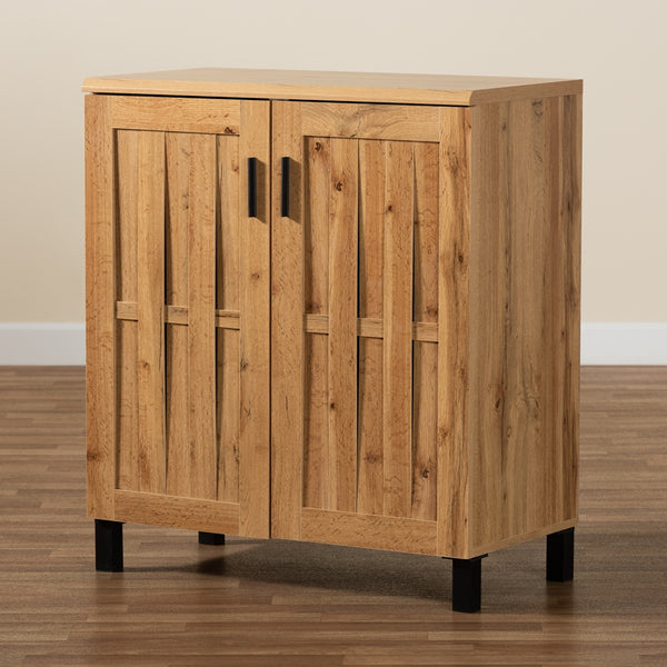 Oak Brown Finished Wood 2-Door Storage Cabinet Modern and Contemporary