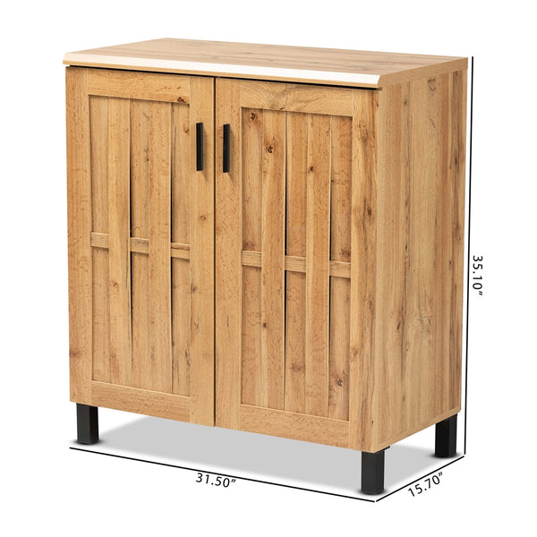 Oak Brown Finished Wood 2-Door Storage Cabinet Modern and Contemporary