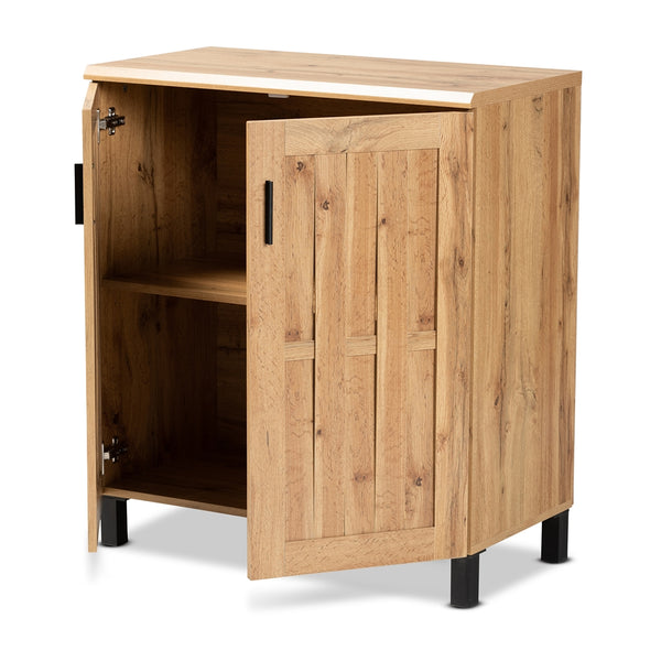 Oak Brown Finished Wood 2-Door Storage Cabinet Modern and Contemporary