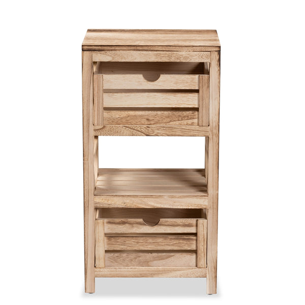 Modern and Contemporary 2-Drawer Storage Unit Natural Brown Finished Wood