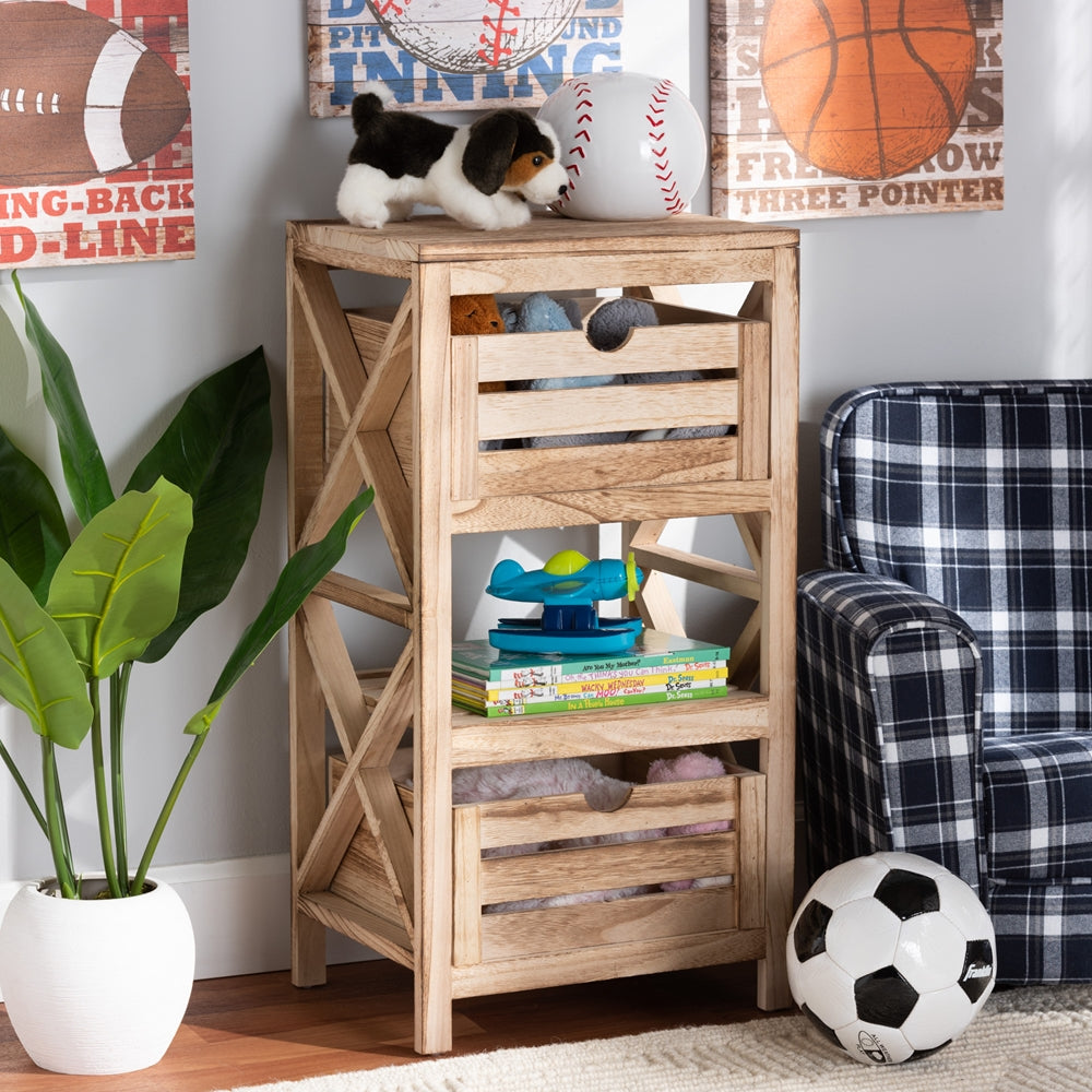 Modern and Contemporary 2-Drawer Storage Unit Natural Brown Finished Wood