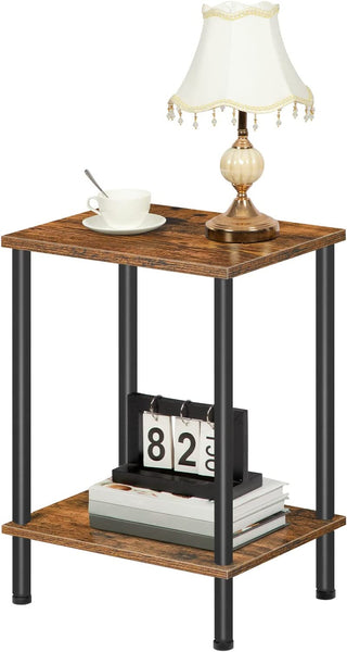 End Tables Set of 2, Nightstand with 2-Layer Storage Shelves, Side Table for Small Spaces