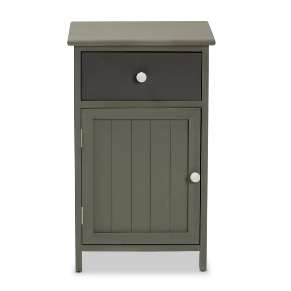 Mid-Century Modern Two-Tone Grey and Charcoal Finished Wood 1-Drawer Storage Cabinet