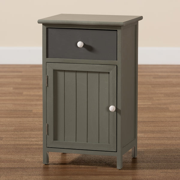 Mid-Century Modern Two-Tone Grey and Charcoal Finished Wood 1-Drawer Storage Cabinet