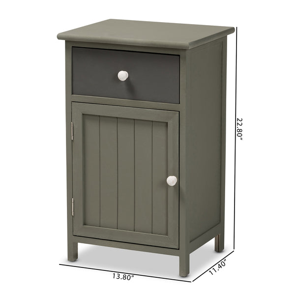 Mid-Century Modern Two-Tone Grey and Charcoal Finished Wood 1-Drawer Storage Cabinet