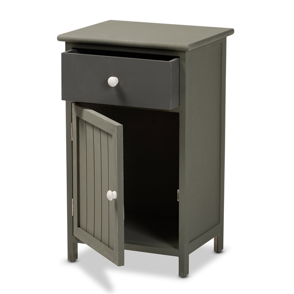 Mid-Century Modern Two-Tone Grey and Charcoal Finished Wood 1-Drawer Storage Cabinet