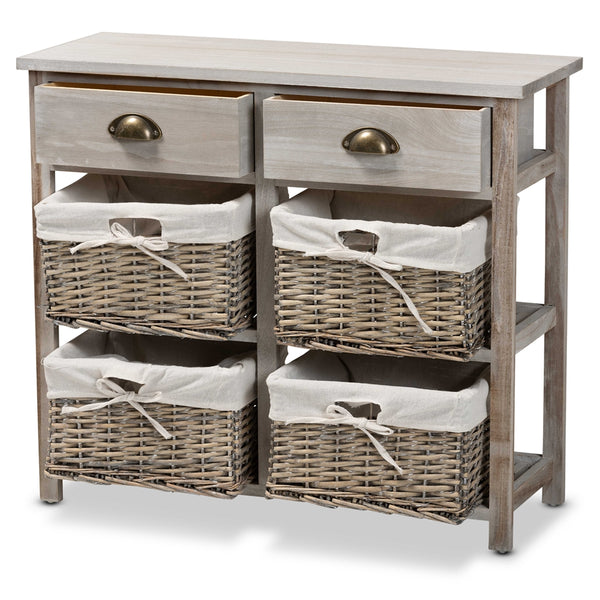 Modern and Contemporary Grey Finished Wood 2-Drawer Storage Unit With Baskets