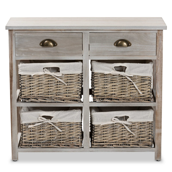 Modern and Contemporary Grey Finished Wood 2-Drawer Storage Unit With Baskets