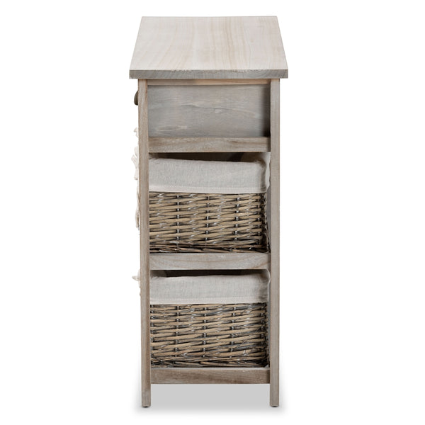 Modern and Contemporary Grey Finished Wood 2-Drawer Storage Unit With Baskets